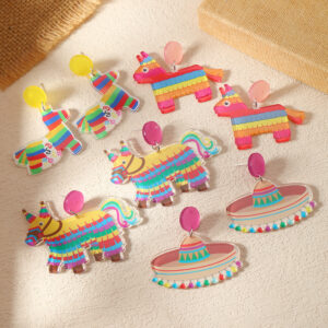 oly-1683c186fb92a41bb273066accadb087 WholesaleCarnival tassel hat rainbow horse oil painting music festival printed earrings acrylic personalized earrings