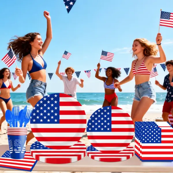 Wholesale Independence Day Flag Theme Disposable Tableware Set Paper Plates Paper Cups Tableware Set Celebration Supplies Suitable For Party Activities