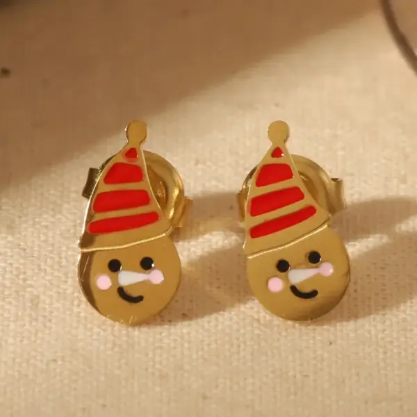 Wholesale 1 Pair Cute Romantic Sweet Santa Claus Enamel 304 Stainless Steel 14K Gold Plated Ear Studs