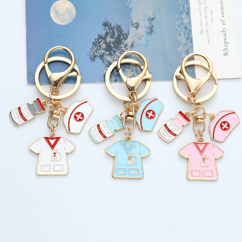 Wholesale European and American Nurses' Day Pink Metal Keychain Pendant Diy Alloy Oil Dropping Jewelry Accessories Bag Pendant Key Chain
