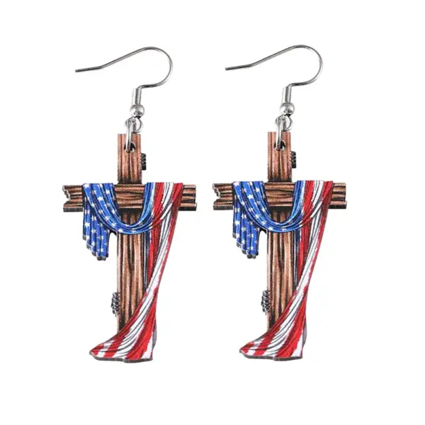 Wholesale 1 Pair Vintage Style Pentagram Wood Drop Earrings