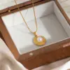 Wholesale Geometric Electroplated Necklace For Women In 201 Stainless Steel With Golden Plated Finish And Pearl Inlay On Snake Chain