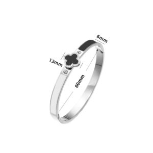 18k four leaf clover bracelet-steel black and white