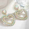 Wholesale Valentine's Day  Love earrings fashion color alloy rhinestone hollow love earrings jewelry