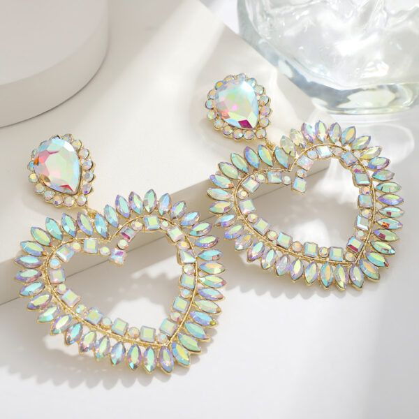 Wholesale Valentine's Day  Love earrings fashion color alloy rhinestone hollow love earrings jewelry