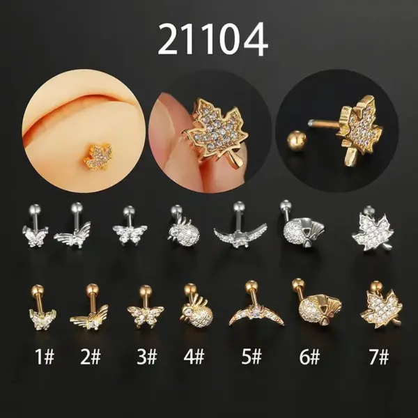 oly-170f242798a256a5f01461aee46ab21e Wholesale Fashion Leaf Butterfly Titanium Steel Plating Inlay Zircon Ear Studs 1 Piece