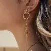 Wholesale Women's Classic Style 18K Gold Plated 304 Stainless Steel Vacuum Electroplated Geometric Color-Block Waterproof Non-Fading Asymmetric Chain Tassel Earrings Set