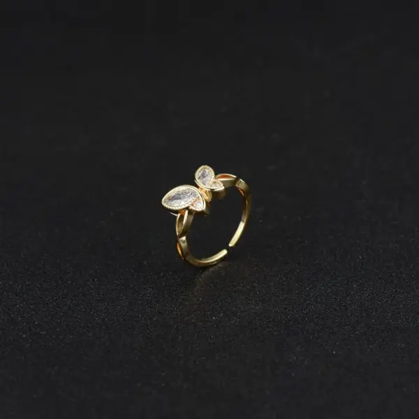Wholesale Butterfly Ring For Women In Copper With 14K Real Gold Electroplated Finish And Zircon Inlay