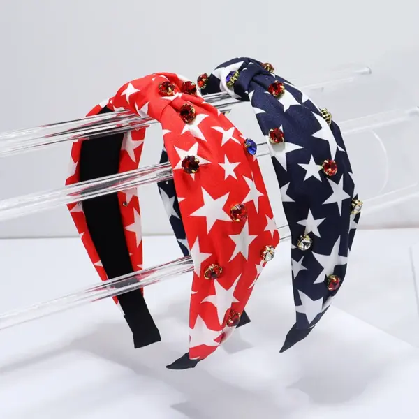 Wholesale Wide Edge Fabric Printed Headband American Flag Independence Day Diamond Decoration Women Hair Accessories All Seasons