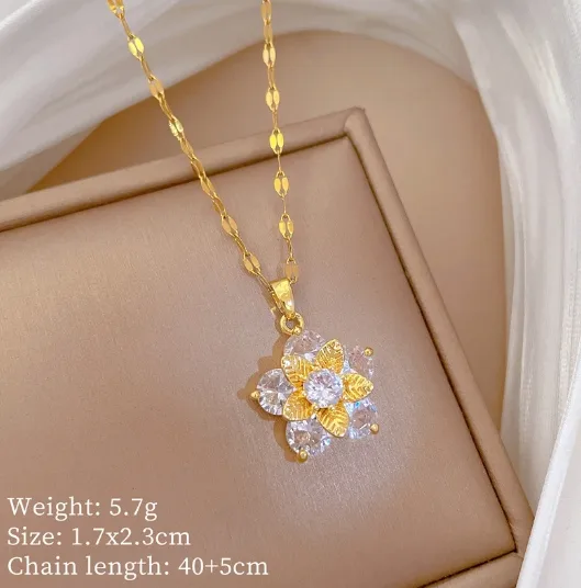 Wholesale 201 Stainless Steel Copper Flower Zircon Elegant Simple Style Inlay Coffee Bean Chain Jewelry Set