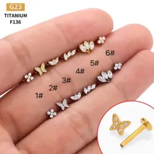 Wholesale 1 Piece Lip Rings Simple Style Commute Crown Butterfly Titanium Steel Inlay Zircon 18K Gold Plated Ear Cartilage Rings & Studs