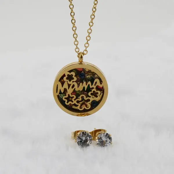 Wholesale Jewelry Fashion Round Letter Flower 304 Stainless Steel Zircon 18K Gold Plated Hollow Out Stainless Steel Jewelry Sets