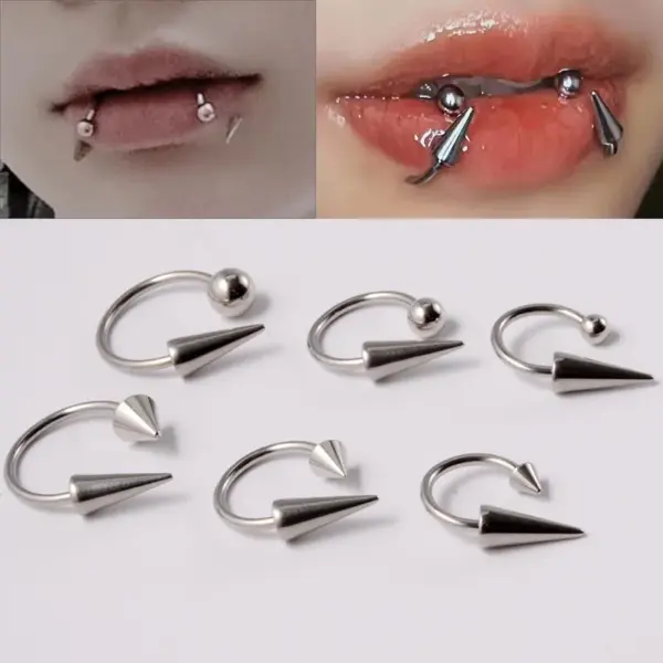 Wholesale 1 Piece Lip Rings Simple Style Geometric 304 Stainless Steel Plating 18K Gold Plated