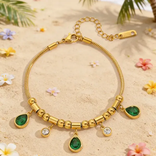 Wholesale Water Droplets Couple Bracelets With Waterproof Non Tarnish 18K Real Gold Plated 304 Stainless Steel Snake Chain Featuring Zircon Inlay
