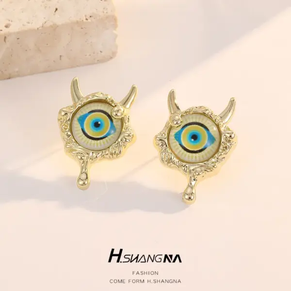 Wholesale Devil's Eye Stud Earrings For Women With 925 Sterling Silver Posts, Copper Base, And 14K Real Gold Plated Epoxy Resin Inlay