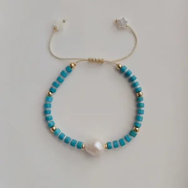 Wholesale Fashion Geometric Turquoise Freshwater Pearl Knitting Bracelets
