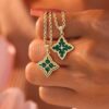 Wholesale Women's Accessible Luxury Lucky Clover Necklace 14K Gold-Plated Square Zircon Clavicle Chain Mother's Day Pendant
