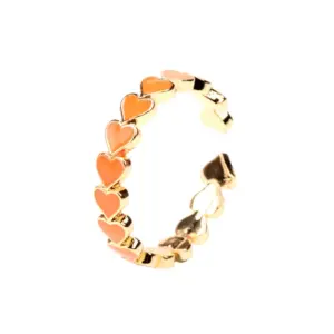 Wholesale Romantic Sweet Heart Shape Copper Enamel Plating 18k Gold Plated Open Rings