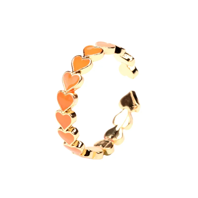 Wholesale Romantic Sweet Heart Shape Copper Enamel Plating 18k Gold Plated Open Rings