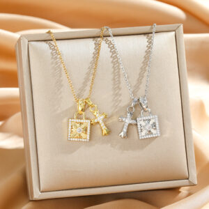 Wholesale Cross-shaped titanium steel necklace with square clasp, exuding a luxurious and versatile vibe, perfect for clavicle chain.