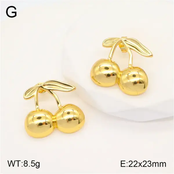 Wholesale Ion Plating (IP) 18K Gold Plated Leaves Cherry Flower 304 Stainless Steel Elegant Vacation Classic Style Waterproof Non Tarnish Drop Earrings