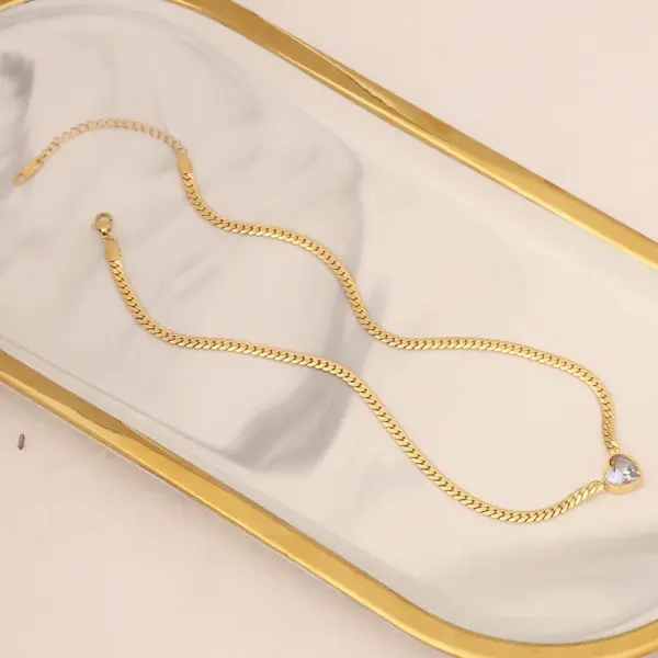 Wholesale Fashion Heart Shape Stainless Steel Inlay Zircon Bracelets Necklace 1 Piece