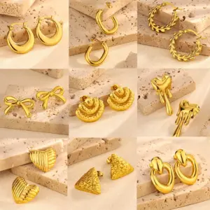Wholesale 1 Pair Vintage Style Classic Style C Shape Heart Shape Bow Knot Plating 304 Stainless Steel Ear Studs