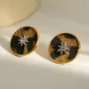 oly-17e1f945077f7e1b521bf68232948227 Wholesale 18K Gold Plated 304 Stainless Steel Vacuum Electroplating (In-Furnace) Rhinestone Eight-Pointed Star Sun Bee Mixed Color (Jewelry Metal Contrast) Oil Drop Bohemian Style (Floral Print) Earrings For Women Independence Day