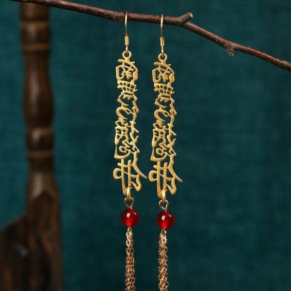 oly-17e359e1ae51abec593dced2cb2f7a85 Wholesale Style Long Scripture Nanwo Amitabha Tassel Earrings National Style Not Falling Valentine's Day Gift Souvenir