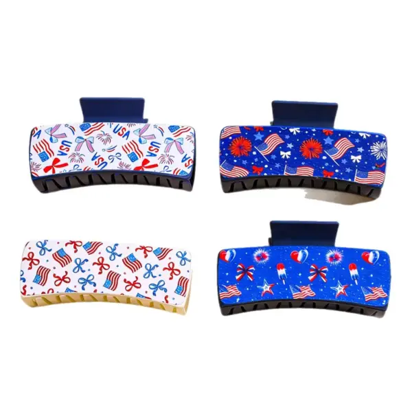 Wholesale National Flag Hair Claw For Women In White PU Leather, Perfect Hairpin Accessory For Independence Day