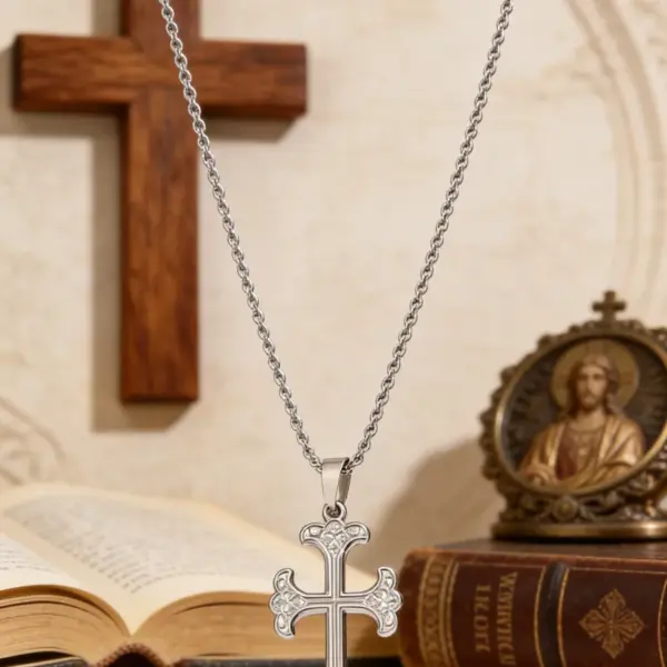 oly-17eea80e045e922db0547b8539fd21d1 Wholesale Waterproof Non Tarnish Cross Necklace For Adults With 18K Real Gold Plated 304 Stainless Steel And Electroplated Woven Chain