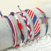 Wholesale Hand-woven Bracelet American Independence Day Flag Stars Hand-knotted Rope Red White Blue Geometric Alloy Unisex