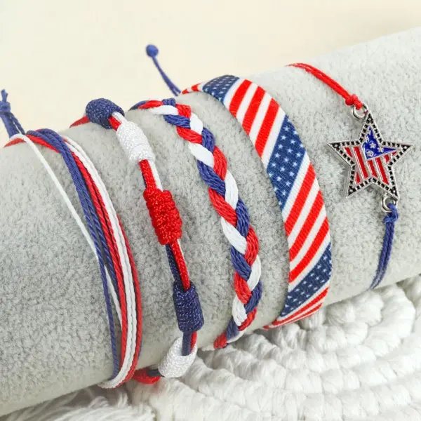 Wholesale Hand-woven Bracelet American Independence Day Flag Stars Hand-knotted Rope Red White Blue Geometric Alloy Unisex
