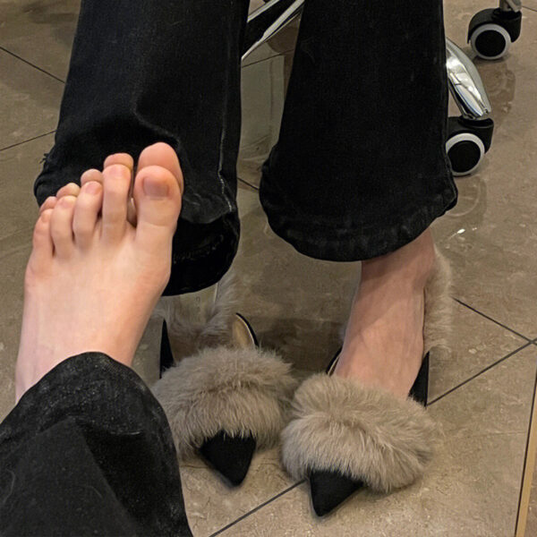oly-17fc2af627f0c8f3565ad151ebbd0f99 Wholesale Autumn and Winter Pointed Toe Furry Warm Stiletto High Heel Half Slippers Women’s