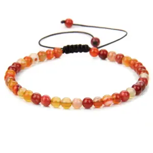 4mm Red Striped Agate Braided Bracelet / Stretch