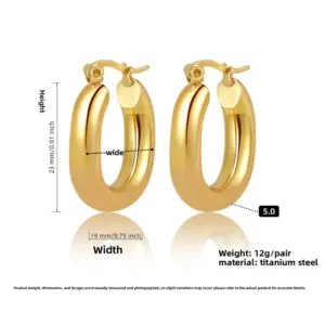 5.0 Ear Clip Style Gold Oval 23MM