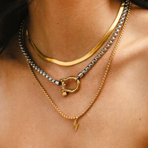 oly-183521e2da65206d0159511b2ca522f7 Wholesale European and American Ins Light Luxury Personalized Carabiner Necklace 18k Gold Plated Stainless Steel Box Chain Necklace Female Male Hypoallergenic