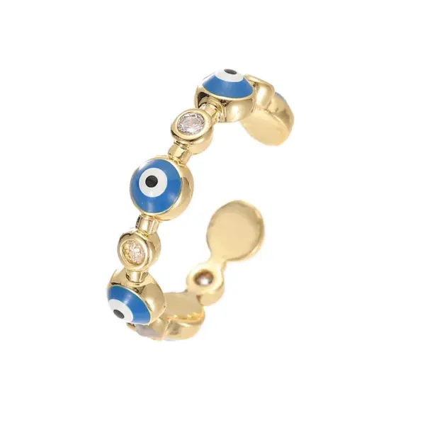 Wholesale Unisex Eye Pattern Enamel Ring In Copper With Zircon Inlay, Featuring Hip-Hop Style