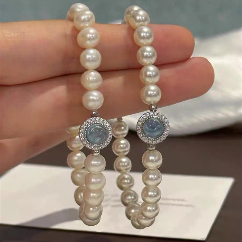 Wholesale Mermaid's tears navy blue sapphire artificial pearl beaded bracelet New Year light luxury niche design bracelet