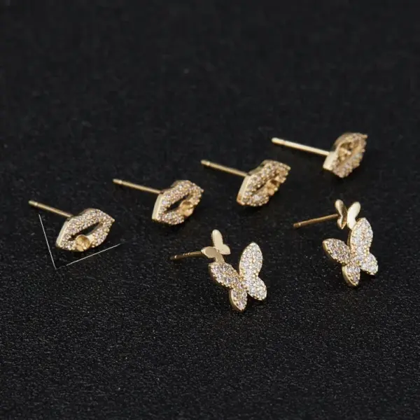Wholesale Lips Stud Earrings For Women Copper With Zircon Inlay Bezel Setting Electroplated Gold 925 Sterling Silver Posts