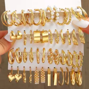 Wholesale 1 Set Ig Style Geometric Plating Inlay Alloy Artificial Pearls Rhinestones 14k Gold Plated Earrings