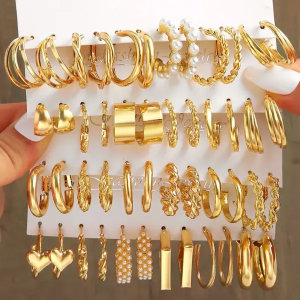 Wholesale 1 Set Ig Style Geometric Plating Inlay Alloy Artificial Pearls Rhinestones 14k Gold Plated Earrings