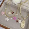 Wholesale Jewelry Simple Style Classic Style Cross Heart Shape Flower Copper Zircon 18K Gold Plated Inlay Ball Chain Multi Charms Necklace