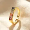Wholesale Women’s Rectangle Claw Setting Ring In Brass With 18K Real Gold Water Plating And Zircon Inlay