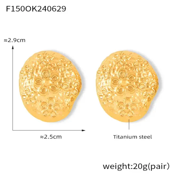 Wholesale PVD Coated Real Gold Plated 18K Gold Round Oval Flower 304 Stainless Steel Simple Style Classic Style Waterproof Non Tarnish Ear Studs