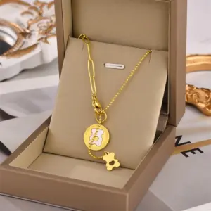 Wholesale Unisex Animal Necklace 18K Gold Plated 316 Stainless Steel PVD Coated With Acrylic Inlay And Cable Chain