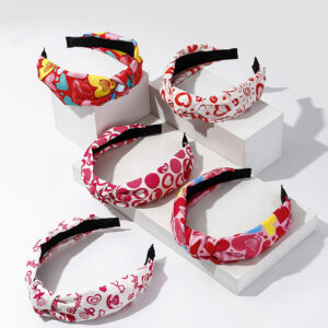 Wholesale Valentine's Day love fabric pink y2g headband high heel shoes pattern one arrow through heart pattern headband hair accessories for women