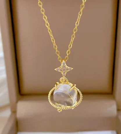 Wholesale Ice Cream Necklace For Sibling Suit, Waterproof 304 Stainless Steel With 14K Gold Plated UV Coating And Artificial Gemstones