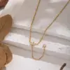 Wholesale 201 Stainless Steel Zircon Petal Tassel Circle Necklace Sweater Chain Niche High-End Daily Matching Jewelry For Women Eco-Friendly Waterproof Elegant Luxurious Vacuum Electroplating Furnace Plated With 18K Real Gold