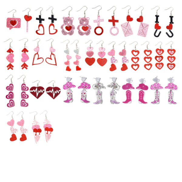 oly-18a3ba32f74d6cabd4fc56720309311c Wholesale Explosions Valentine's Day Series Earrings Bear ECG Envelope Acrylic Valentine's Day Earrings for Women